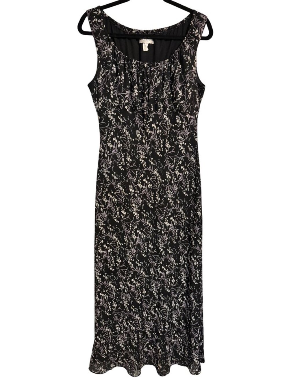 Vintage Y2K Alyn Paige Black Floral Maxi Dress Sleeveless Scoop Neck Womens M